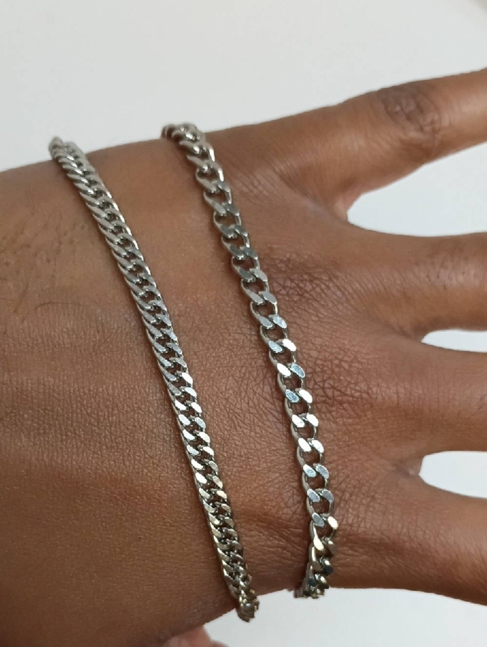 Curb Chain Bracelet Set Silver Tone Link Stack Layered 2 Piece